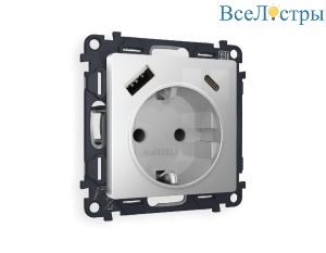 Комплект механизма розетки 2USB A+C 20W (быстрая зарядка) с/з Ambrella Volt Alfa MA410010