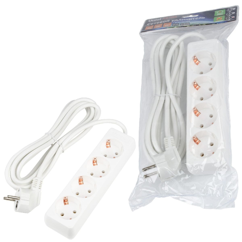 удлинитель бытовой uniel ultra s-gcu4-3 white ul-00010006