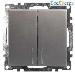 Выключатель двухклавишный Stekker Катрин с подсветкой серебро GLS10-7102-03 39579