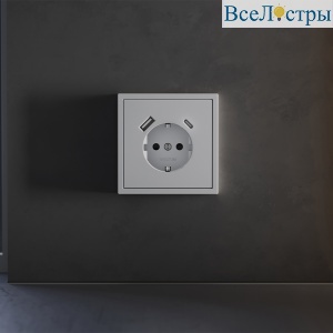 Накладка для розетки с заземлением и защитными шторками, с USB A+C Voltum S70 (серый) VLS001016