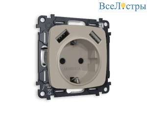 Комплект механизма розетки 2USB A+A 18W (быстрая зарядка) с/з Ambrella Volt Omega MO369010