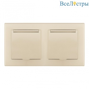Розетка двойная (двухпостовая) с/з и шторками Arte Milano SET06-2-41-1x2 shampan