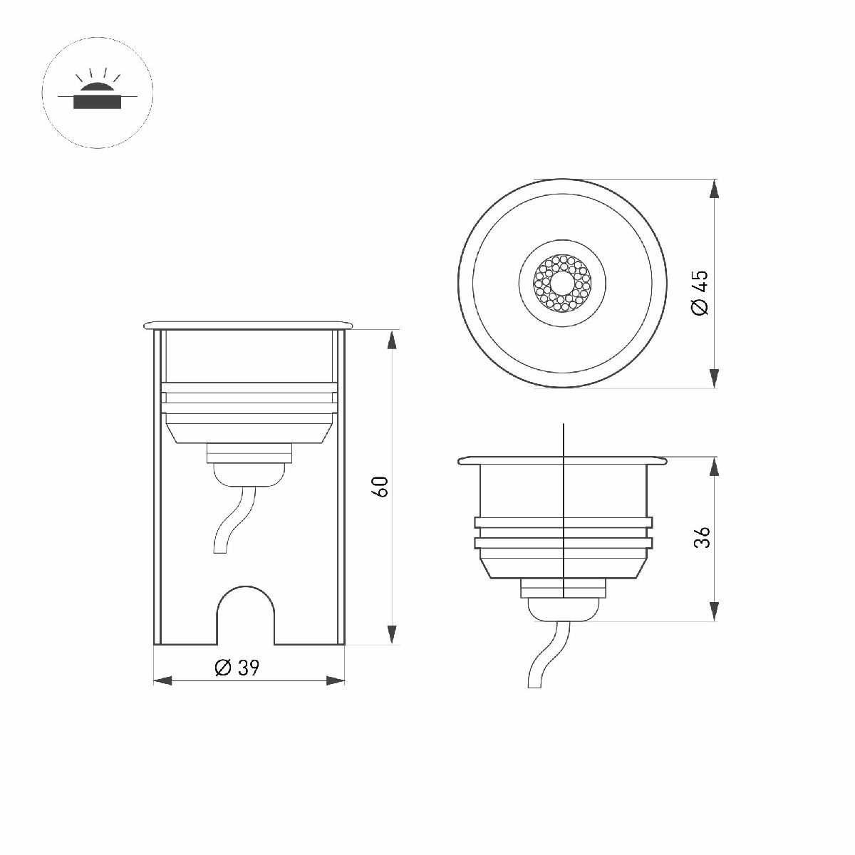 грутовый светильник arlight kt-aqua-r45-3w warm3000 047698