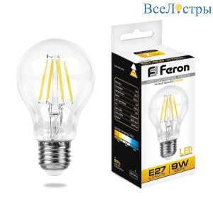 Лампа светодиодная филаментная Feron E27 9W 2700K Шар Прозрачная LB-63 25631