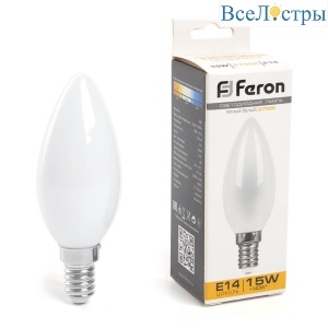 Лампа светодиодная Feron E14 15W 2700K Свеча Матовая 38255