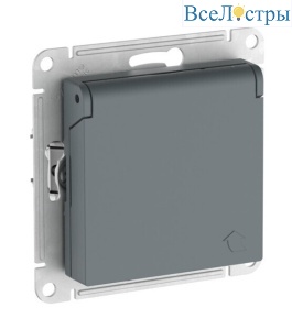 Розетка с заземл. со шторк. с крышкой, 16А,IP20,мех., быстрозажим. клем. Systeme Electric AtlasDesign Грифель ATN000746S