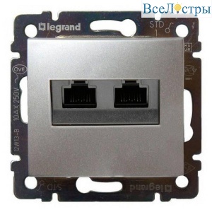 Розетка компьютерная 2хRJ45 Legrand Valena 6 кат UTP с захватами алюминий 770247