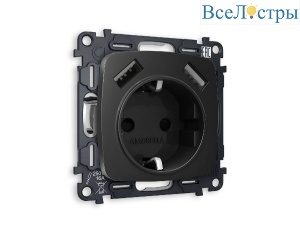 Комплект механизма розетки 2USB A+A 18W (быстрая зарядка) с/з Ambrella Volt Omega MO809010