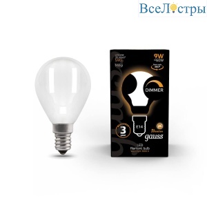 Лампа светодиодная филаментная диммируемая Gauss E14 9W 3000К матовая 105201109-D