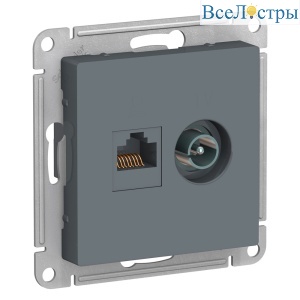 Розетка двойная комп+ТВ, RJ45+TV, кат.5E Systeme Electric AtlasDesign Грифель ATN000789