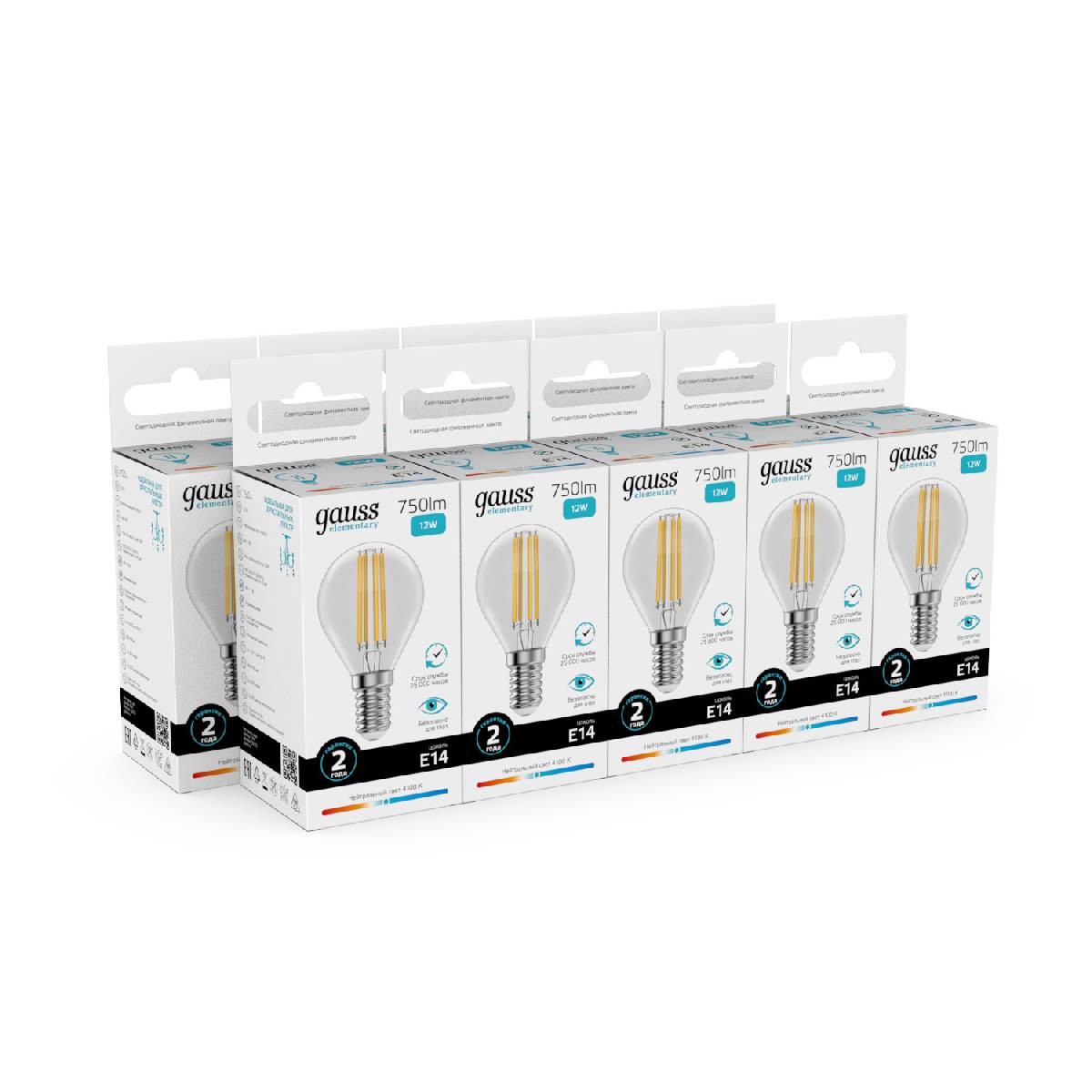 лампа светодиодная gauss filament elementary e14 12w 4100k 52122