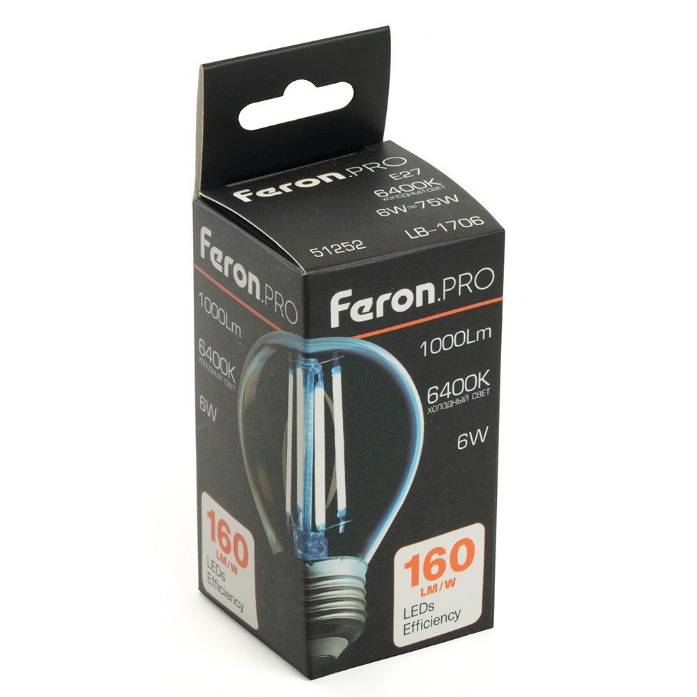 светодиодная лампа feron lb-1706 e27 6w 6400к 51252