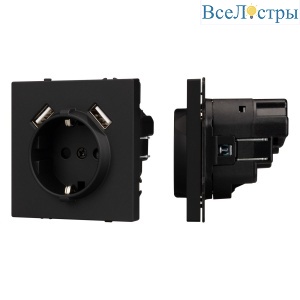 Механизм розетки с USB зарядкой Arlight SCT-NOBE-MUAA-SFPL-BK (230V, 16A) 054289