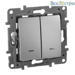 Выключатель двухклавишный Legrand Etika с подсветкой 10A 250V алюминий 672404