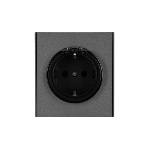 Розетка STRONG 1-ая с/з с/у, со шторками и крышкой 16А графит KRANZ KR-78-0702-6