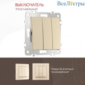 Выключатель трехклавишный Arte Milano 206.30-3.shampan
