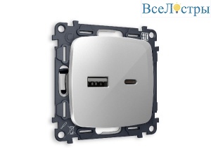 Комплект механизма розетки 2USB A+C 20W (быстрая зарядка) Ambrella Volt Omega MO411010
