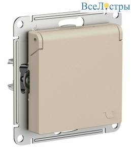 Розетка с/з со шторками с крышкой, 16А, IP20, механизм Systeme Electric AtlasDesign Песочный ATN001246