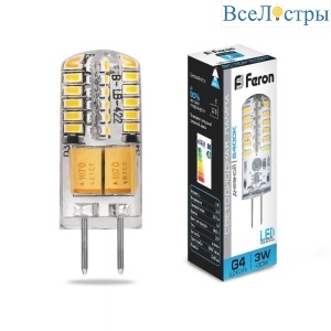 Лампа светодиодная Feron G4 3W 6400K прозрачная LB-422 25533