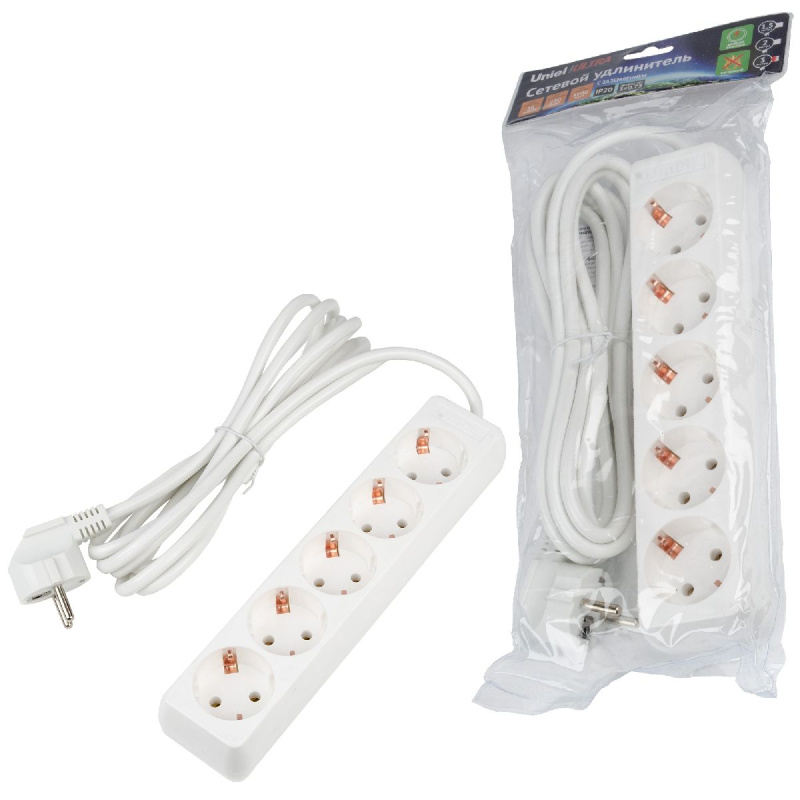 удлинитель бытовой uniel ultra s-gcu5-3 white ul-00010008