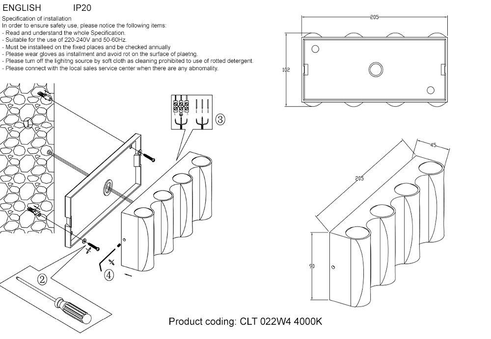 настенный светодиодный светильник crystal lux clt 022w4 bl-go 4000k