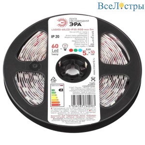 Светодиодная лента ЭРА 14,4W/m 60LED/m 5050SMD RGB 5M LS5050-14,4-60-12-RGB-IP20-1 year-5m Б0035606