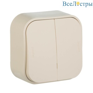 Переключатель двухклавишный на 2 направления Legrand Quteo 10A 250V слоновая кость 782236