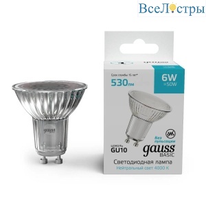 Лампа светодиодная Gauss Basic GU10 6W 4000K матовая 10106262