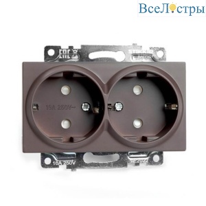 Розетка двухместная с защитной шторкой Stekker Катрин шоколад GLS16-7114-04 49030