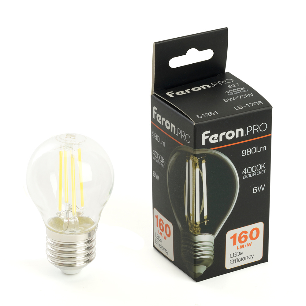 лампа светодиодная feron lb-1706 e27 6w 4000k 51251