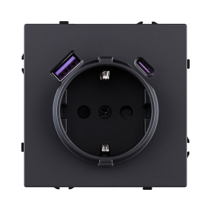 Розетка штепсельная SCHUKO 16A/250 В с USB A+C 20W, черный матовый Kollinger Eclipse EC-016BK