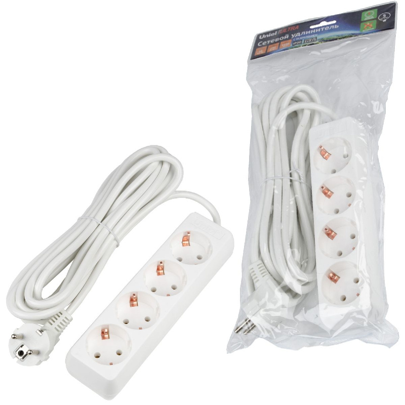 удлинитель бытовой uniel ultra s-gcu4-5 white ul-00010007