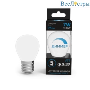 Лампа светодиодная диммируемая Gauss E27 7W 6500K матовая 105102307-D