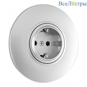 Розетка круглая с/з и шторками и рамкой Arte Milano SET08-1-40-1 silver