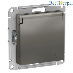 Розетка с/з, со шторками, с крышкой Systeme Electric AtlasDesign Сталь ATN000946