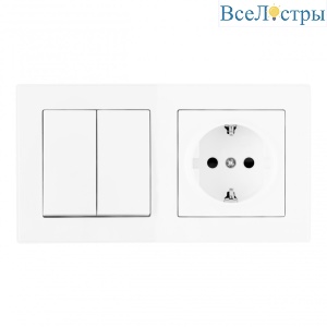 Выключатель двухклавишный с розеткой Arte Milano SET06-2-30-2-40-1 white