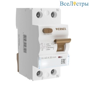 Автоматический выключатель Werkel 1P+N 40 A 30 mА АС 6 kА W912P406 4690389193101