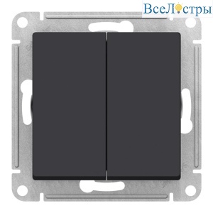 Переключатель 2-клавишный перекрестный, 2 x сх. 7, 10АХ, механизм Systeme Electric AtlasDesign Карбон ATN001073