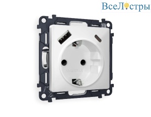 Комплект механизма розетки 2USB A+C 20W (быстрая зарядка) с/з Ambrella Volt Alfa MA130010