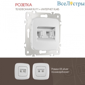 Розетка телефонная RJ11 + компьютерная RJ45 Arte Milano 205.44-1.silver