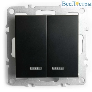 Выключатель двухклавишный Stekker Эрна с подсветкой черный PSW10-9102-03 49147