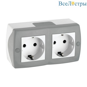 Розетка 2К+З двойная Mono Electric Octans IP20 16A 250V винтовое подключение бело-серый 104-020007-120