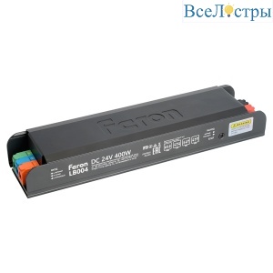 Трансформатор для светодиодной ленты с плавным пуском и диммированием Feron LB004 400W 24V IP20 52127