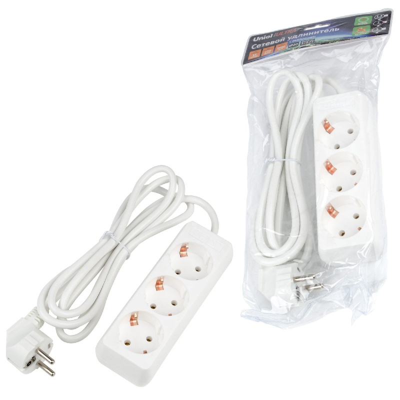 удлинитель бытовой uniel ultra s-gcu3-2 white ul-00010000