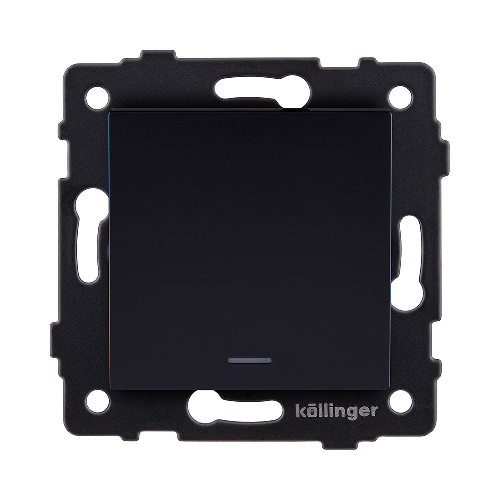 выключатель 1-клавишный перекрестный 10а/250в с led подсветкой, черный kollinger rea-s-015bk для aspekt, eleganz, reflex