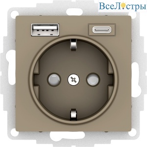 Розетка 16А с USB A+C (5В/2,4А/3 А, 2х5В/1,5А) Systeme Electric AtlasDesign ATN000532