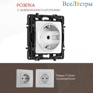 Розетка с заземлением и шторками Arte Milano 217.40-1.silver