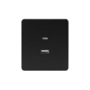 Розетка ROUND USB-A+Type-C 3А с функцией быстрой зарядки оникс KRANZ KR-78-0734-3