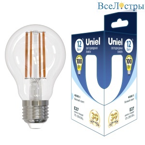 Лампа светодиодная филаментная Uniel UL-00006846 E27 12W 4000K груша прозрачная LED-A60-12W/4000K/E27/CL GLA03TR