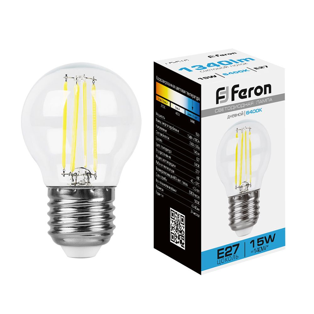 лампа светодиодная feron lb-515 шарик e27 15w 6400k 38254